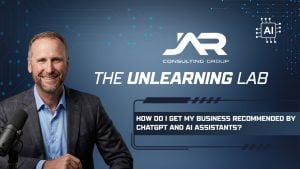 Kevin Wosmansky of JAR Consulting Group on The Unlearning Lab podcast discussing why businesses should care about Large Language Models (LLMs) and AI search authority.